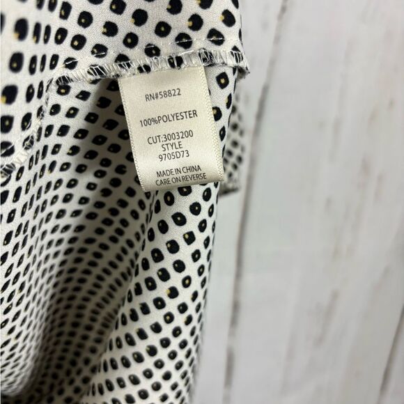 Max Studio Blouse Tie Neck Long Sleeve Ruched Cuff Geometric Polka Dot Boat Neck - Picture 7 of 8